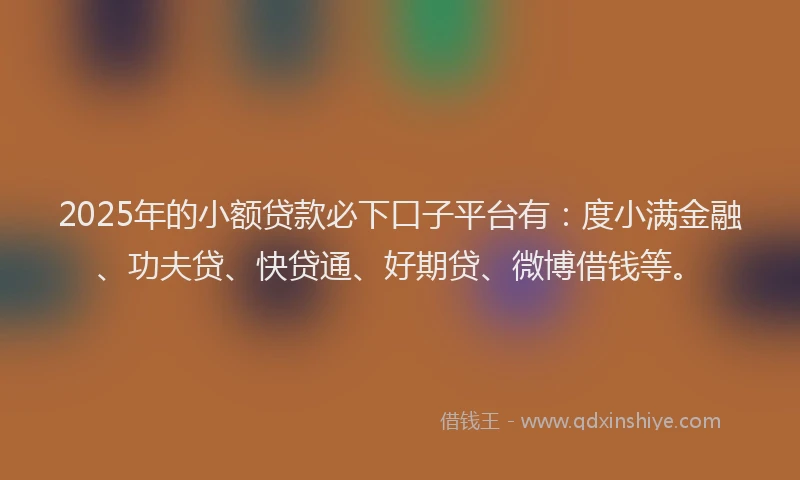 2025年的小额贷款必下口子平台有：度小满金融、功夫贷、快贷通、好期贷、微博借钱等。