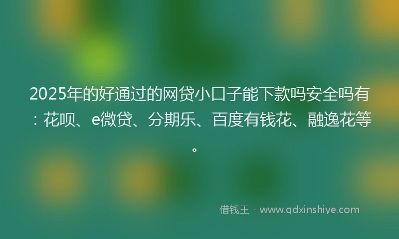 2025年的好通过的网贷小口子能下款吗安全吗有：花呗、e微贷、分期乐、百度有钱花、融逸花等。