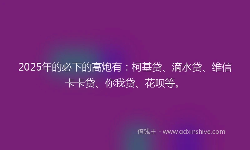 2025年的必下的高炮有：柯基贷、滴水贷、维信卡卡贷、你我贷、花呗等。