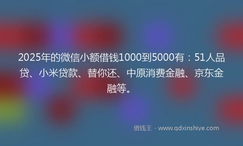 2025年的微信小额借钱1000到5000有：51人品贷、小米贷款、替你还、中原消费金融、京东金融等。