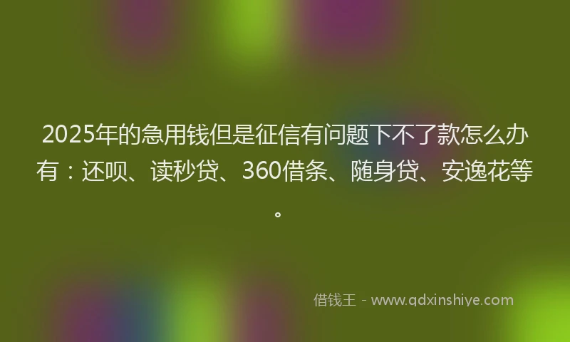 2025年的急用钱但是征信有问题下不了款怎么办有：还呗、读秒贷、360借条、随身贷、安逸花等。