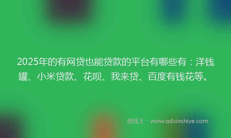 2025年的有网贷也能贷款的平台有哪些有：洋钱罐、小米贷款、花呗、我来贷、百度有钱花等。