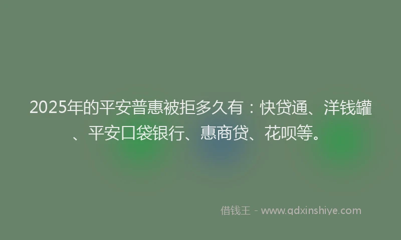 2025年的平安普惠被拒多久有：快贷通、洋钱罐、平安口袋银行、惠商贷、花呗等。