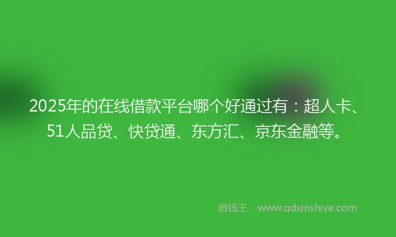2025年的在线借款平台哪个好通过有：超人卡、51人品贷、快贷通、东方汇、京东金融等。