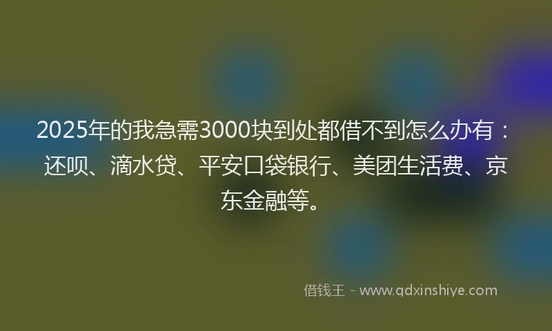 2025年的我急需3000块到处都借不到怎么办有：还呗、滴水贷、平安口袋银行、美团生活费、京东金融等。