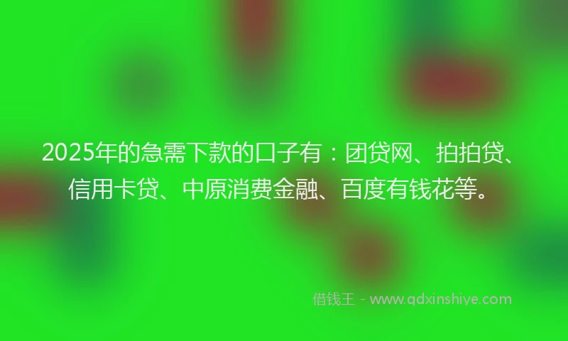 2025年的急需下款的口子有：团贷网、拍拍贷、信用卡贷、中原消费金融、百度有钱花等。