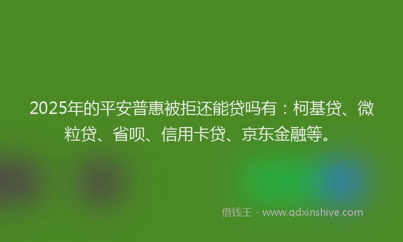 2025年的平安普惠被拒还能贷吗有：柯基贷、微粒贷、省呗、信用卡贷、京东金融等。
