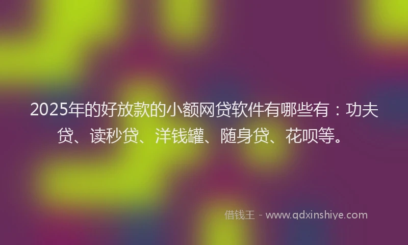 2025年的好放款的小额网贷软件有哪些有：功夫贷、读秒贷、洋钱罐、随身贷、花呗等。