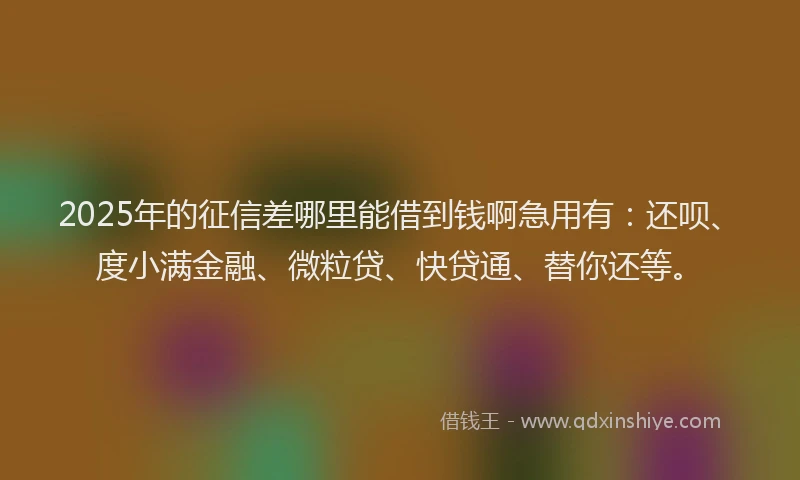 2025年的征信差哪里能借到钱啊急用有：还呗、度小满金融、微粒贷、快贷通、替你还等。