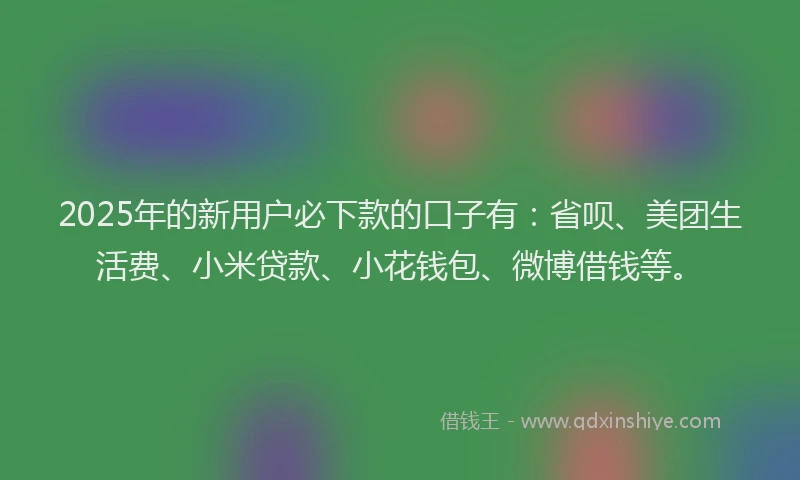 2025年的新用户必下款的口子有：省呗、美团生活费、小米贷款、小花钱包、微博借钱等。