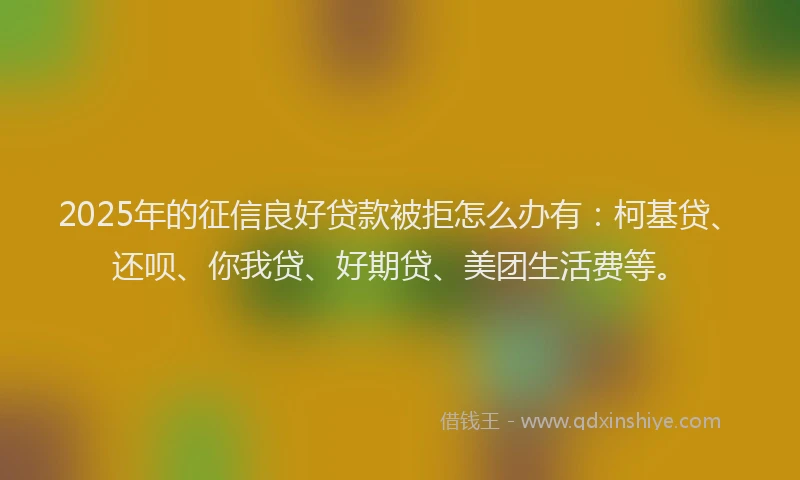 2025年的征信良好贷款被拒怎么办有：柯基贷、还呗、你我贷、好期贷、美团生活费等。