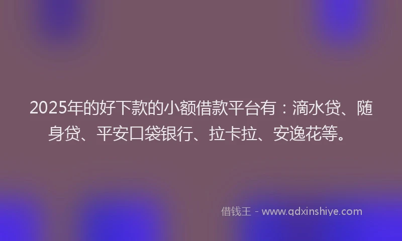 2025年的好下款的小额借款平台有：滴水贷、随身贷、平安口袋银行、拉卡拉、安逸花等。