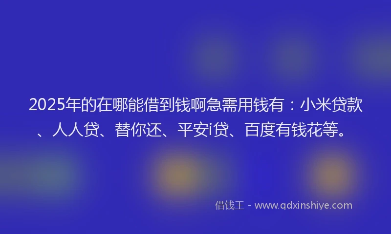 2025年的在哪能借到钱啊急需用钱有：小米贷款、人人贷、替你还、平安i贷、百度有钱花等。