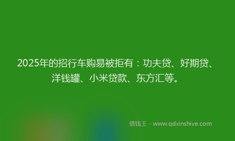 2025年的招行车购易被拒有：功夫贷、好期贷、洋钱罐、小米贷款、东方汇等。