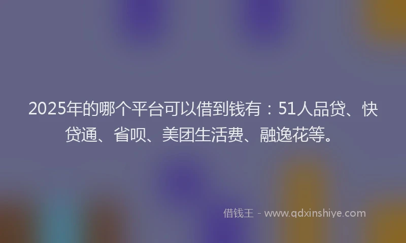 2025年的哪个平台可以借到钱有：51人品贷、快贷通、省呗、美团生活费、融逸花等。