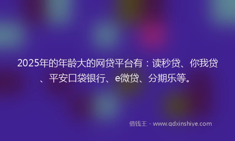 2025年的年龄大的网贷平台有：读秒贷、你我贷、平安口袋银行、e微贷、分期乐等。