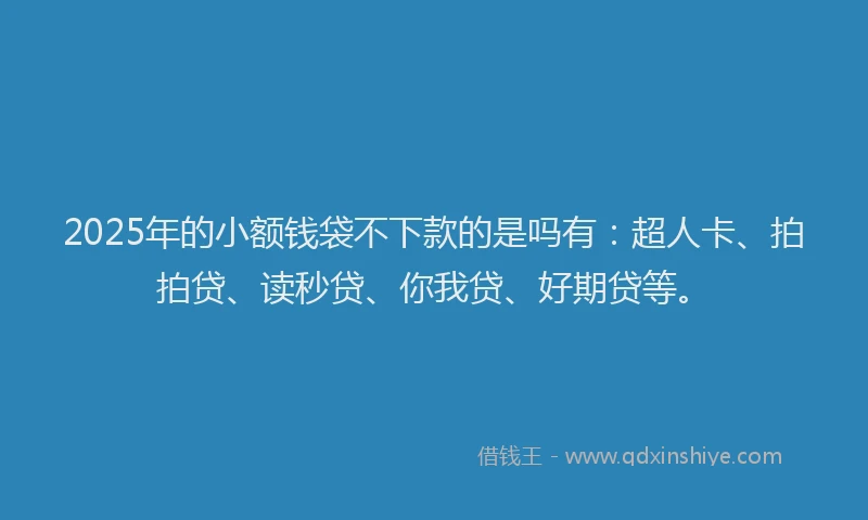 2025年的小额钱袋不下款的是吗有：超人卡、拍拍贷、读秒贷、你我贷、好期贷等。
