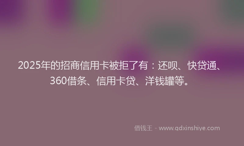 2025年的招商信用卡被拒了有：还呗、快贷通、360借条、信用卡贷、洋钱罐等。