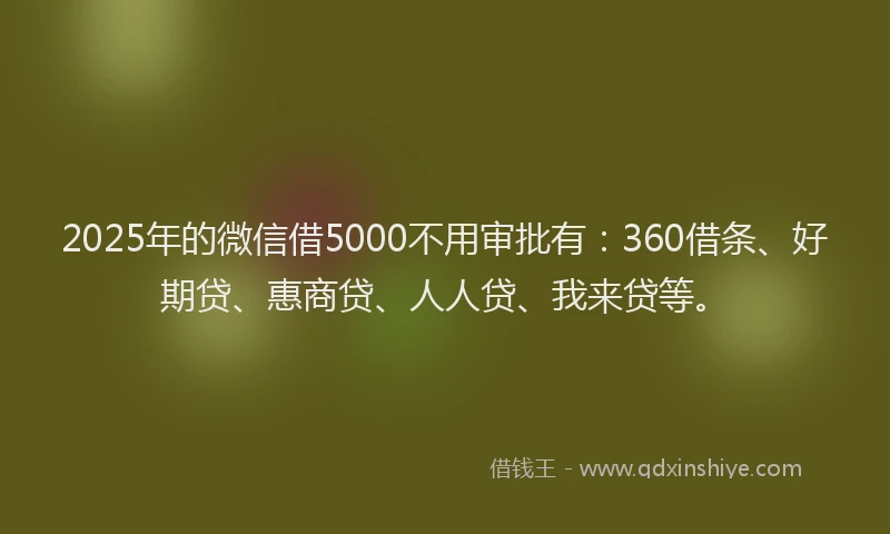 2025年的微信借5000不用审批有：360借条、好期贷、惠商贷、人人贷、我来贷等。