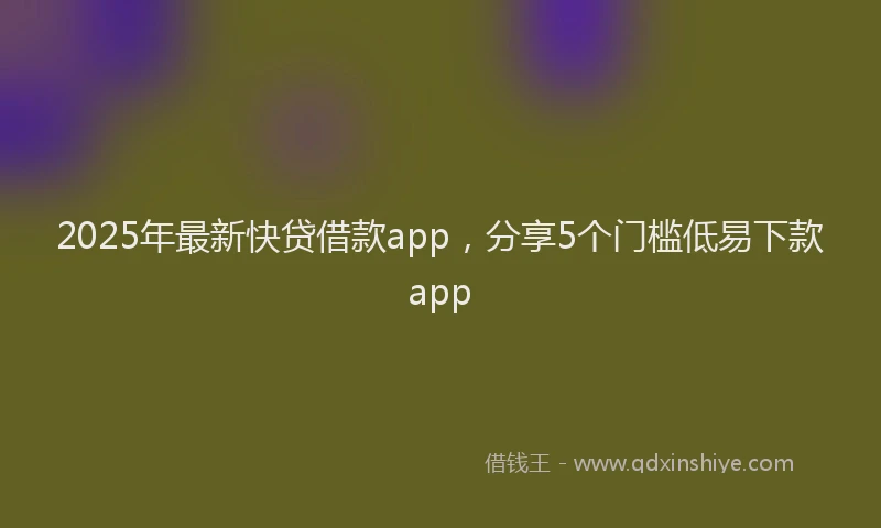 2025年最新快贷借款app，分享5个门槛低易下款app