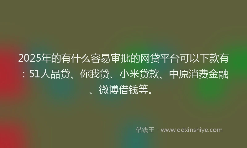 2025年的有什么容易审批的网贷平台可以下款有：51人品贷、你我贷、小米贷款、中原消费金融、微博借钱等。
