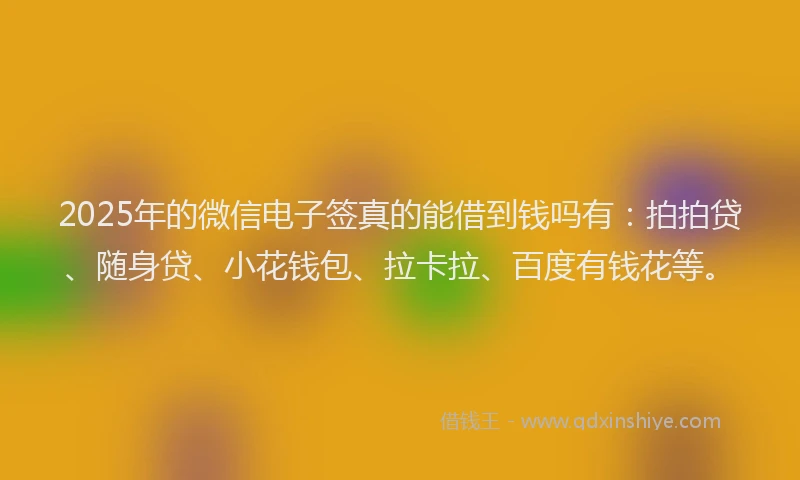 2025年的微信电子签真的能借到钱吗有：拍拍贷、随身贷、小花钱包、拉卡拉、百度有钱花等。