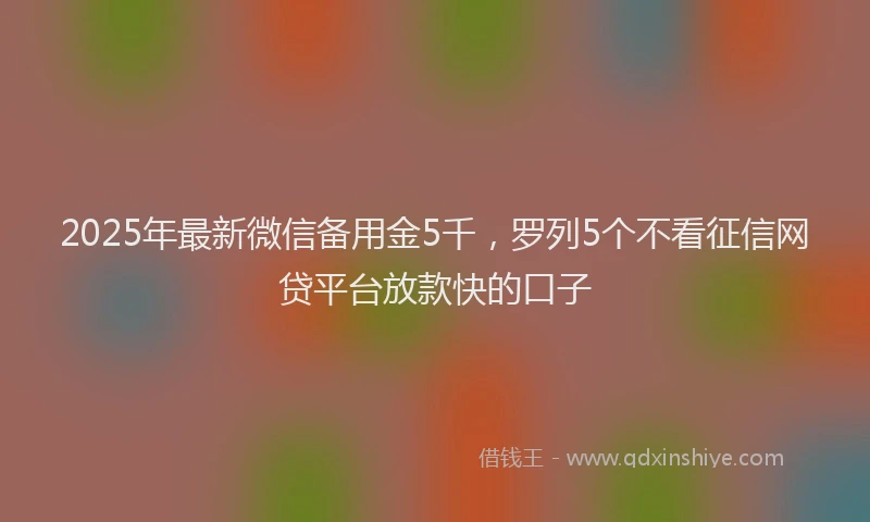 2025年最新微信备用金5千，罗列5个不看征信网贷平台放款快的口子