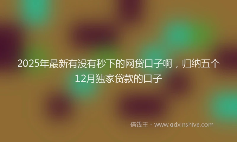 2025年最新有没有秒下的网贷口子啊，归纳五个12月独家贷款的口子