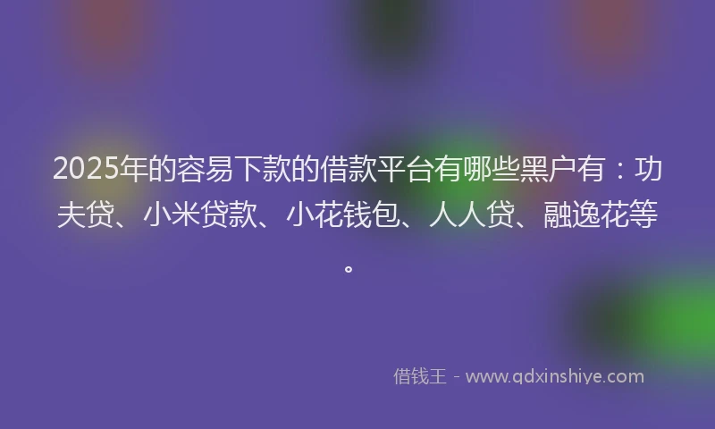 2025年的容易下款的借款平台有哪些黑户有：功夫贷、小米贷款、小花钱包、人人贷、融逸花等。