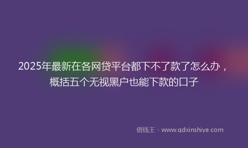 2025年最新在各网贷平台都下不了款了怎么办，概括五个无视黑户也能下款的口子