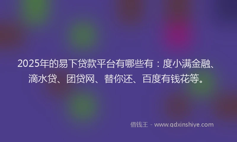 2025年的易下贷款平台有哪些有：度小满金融、滴水贷、团贷网、替你还、百度有钱花等。