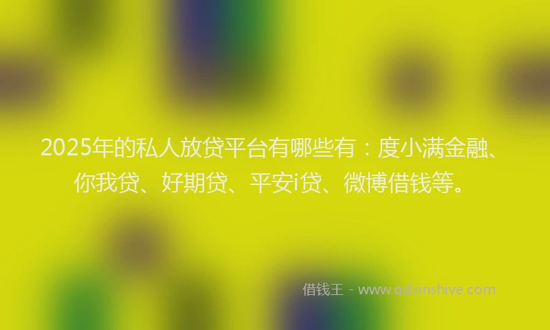 2025年的私人放贷平台有哪些有：度小满金融、你我贷、好期贷、平安i贷、微博借钱等。
