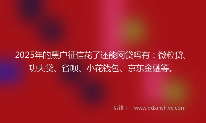2025年的黑户征信花了还能网贷吗有：微粒贷、功夫贷、省呗、小花钱包、京东金融等。