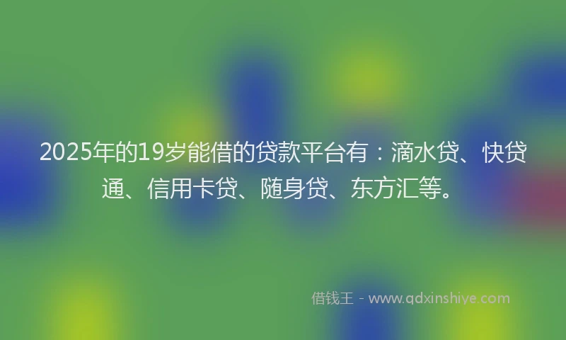 2025年的19岁能借的贷款平台有：滴水贷、快贷通、信用卡贷、随身贷、东方汇等。