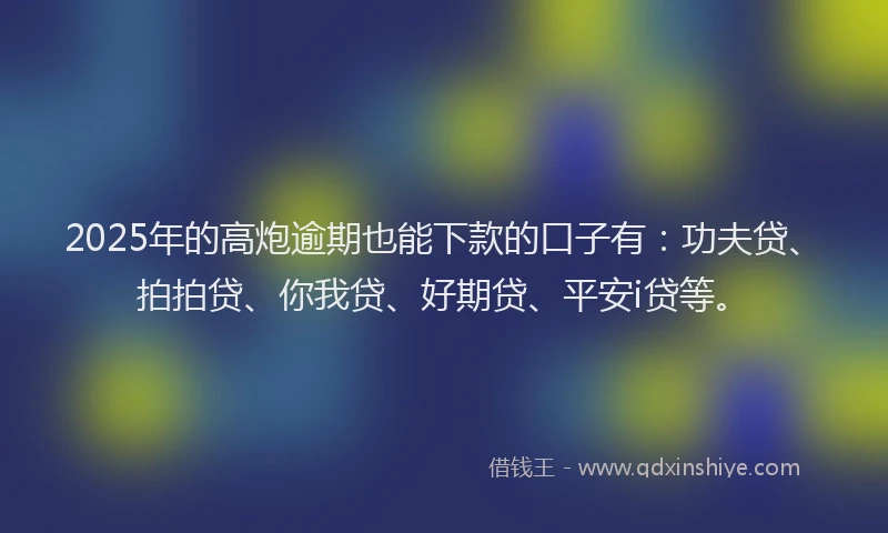 2025年的高炮逾期也能下款的口子有：功夫贷、拍拍贷、你我贷、好期贷、平安i贷等。