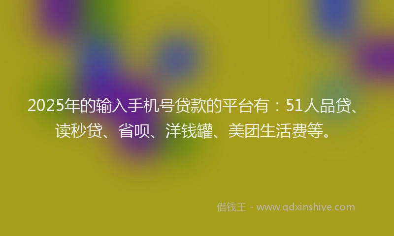 2025年的输入手机号贷款的平台有：51人品贷、读秒贷、省呗、洋钱罐、美团生活费等。
