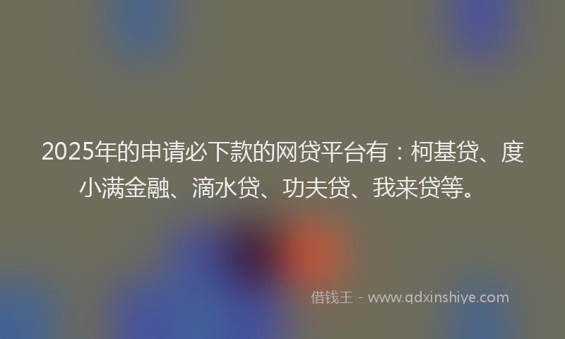 2025年的申请必下款的网贷平台有：柯基贷、度小满金融、滴水贷、功夫贷、我来贷等。