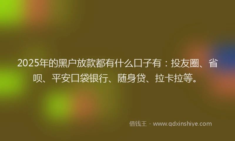 2025年的黑户放款都有什么口子有：投友圈、省呗、平安口袋银行、随身贷、拉卡拉等。