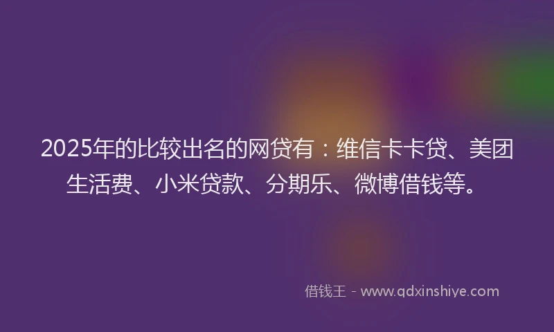2025年的比较出名的网贷有：维信卡卡贷、美团生活费、小米贷款、分期乐、微博借钱等。