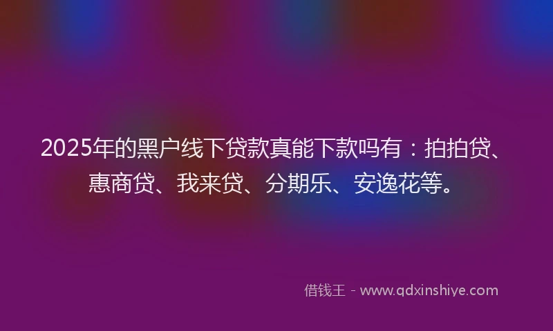 2025年的黑户线下贷款真能下款吗有：拍拍贷、惠商贷、我来贷、分期乐、安逸花等。