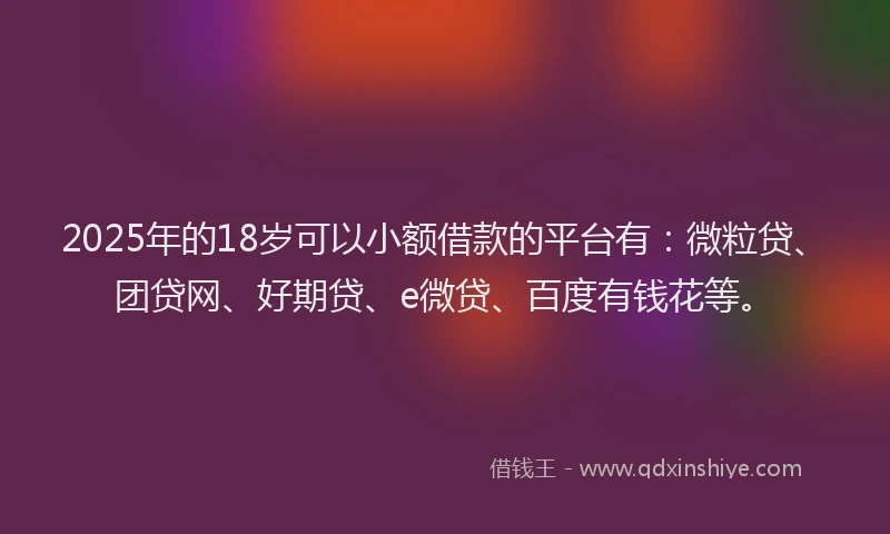 2025年的18岁可以小额借款的平台有：微粒贷、团贷网、好期贷、e微贷、百度有钱花等。