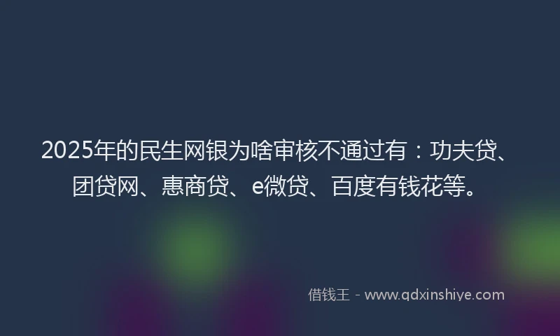 2025年的民生网银为啥审核不通过有：功夫贷、团贷网、惠商贷、e微贷、百度有钱花等。