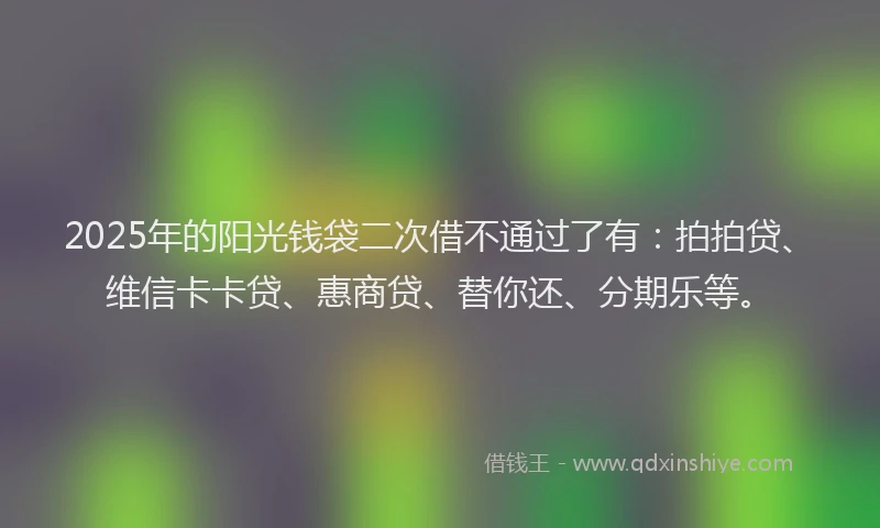 2025年的阳光钱袋二次借不通过了有：拍拍贷、维信卡卡贷、惠商贷、替你还、分期乐等。