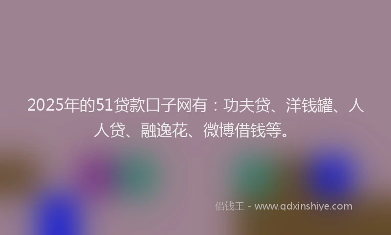 2025年的51贷款口子网有：功夫贷、洋钱罐、人人贷、融逸花、微博借钱等。