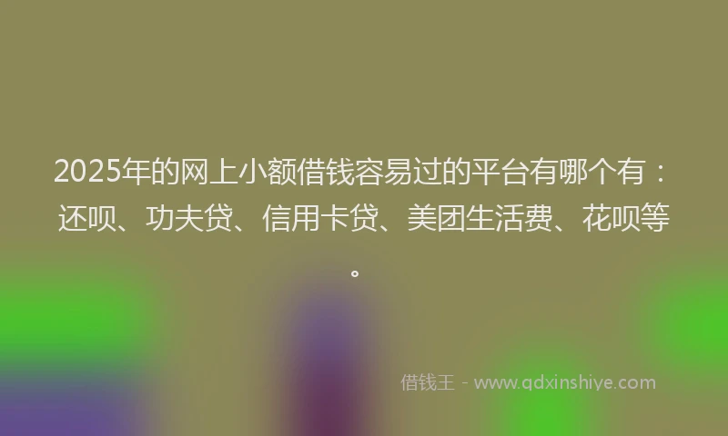 2025年的网上小额借钱容易过的平台有哪个有：还呗、功夫贷、信用卡贷、美团生活费、花呗等。