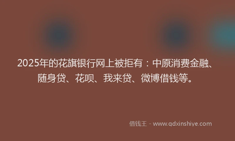 2025年的花旗银行网上被拒有：中原消费金融、随身贷、花呗、我来贷、微博借钱等。