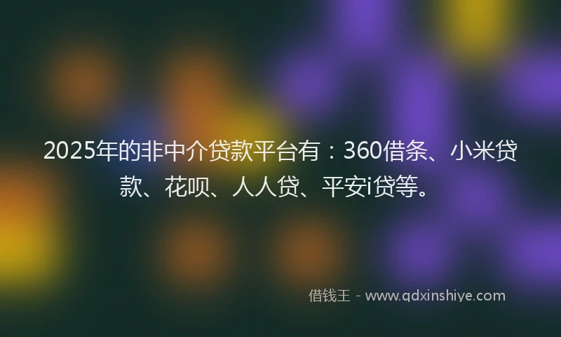 2025年的非中介贷款平台有：360借条、小米贷款、花呗、人人贷、平安i贷等。