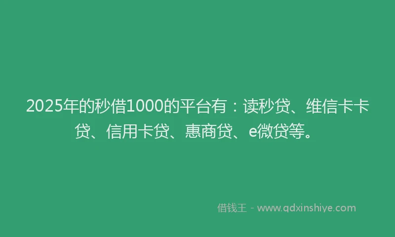 2025年的秒借1000的平台有：读秒贷、维信卡卡贷、信用卡贷、惠商贷、e微贷等。