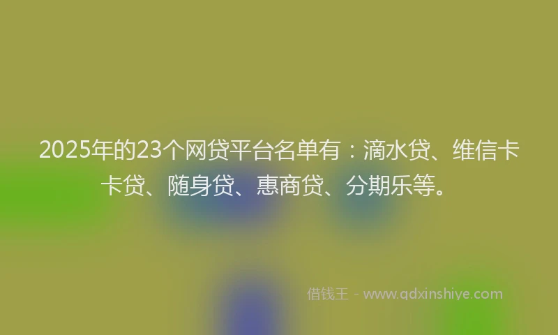2025年的23个网贷平台名单有：滴水贷、维信卡卡贷、随身贷、惠商贷、分期乐等。