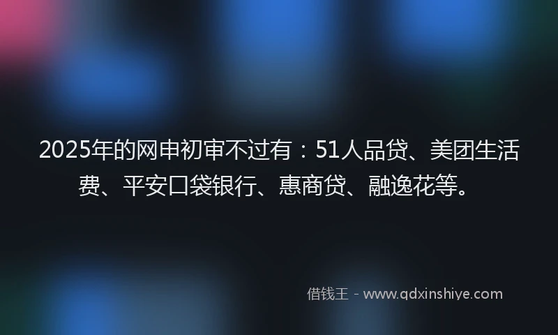 2025年的网申初审不过有：51人品贷、美团生活费、平安口袋银行、惠商贷、融逸花等。